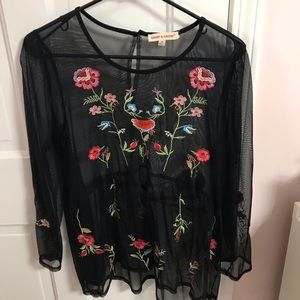 black mesh floral top
